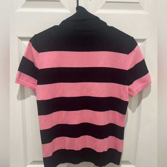 Lauren Ralph Lauren Pink and‎ Black Striped Short Sleeve Turtleneck Top Preppy L - Picture 3 of 3